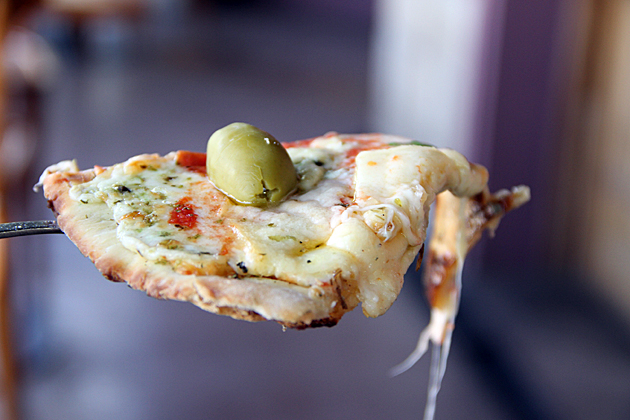 Bakano Pizza in Buenos Aires with olive on top