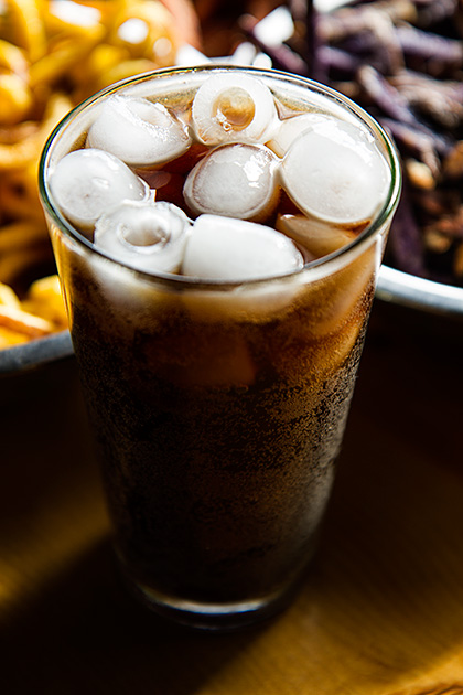 Soda with ice in a glass