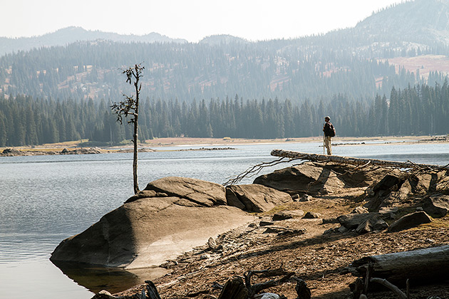 Louie Lakes in Idaho with hiker