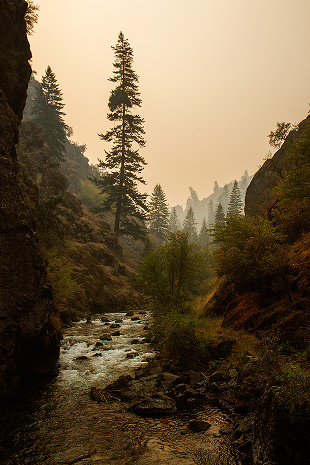 Smoke-Choked Canyon of Rapid River in Idaho