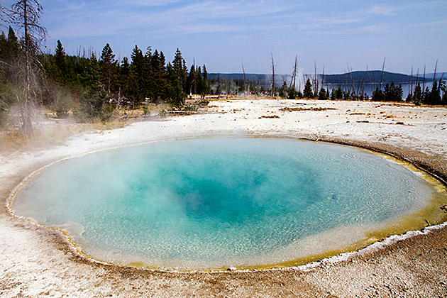 Steamy Grand Prismatic Lake at yellowstone park