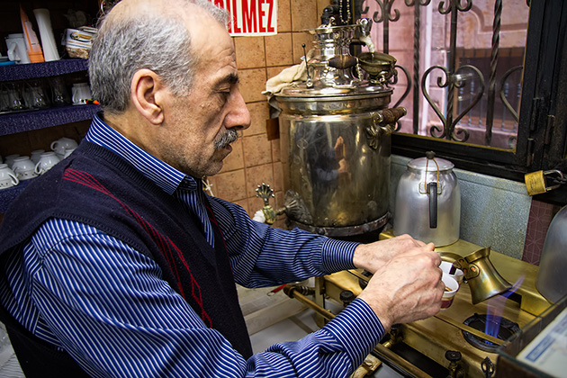 Making turkish coffee over a flame