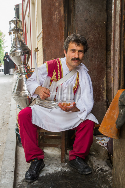 Turkish mustache man with hot tea