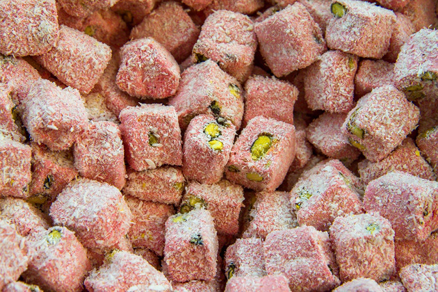 Red Turkish Delights with Pistachios 