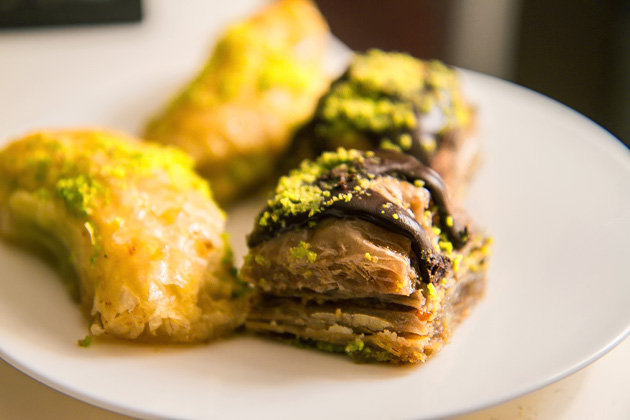 Baklava covered with chocolate