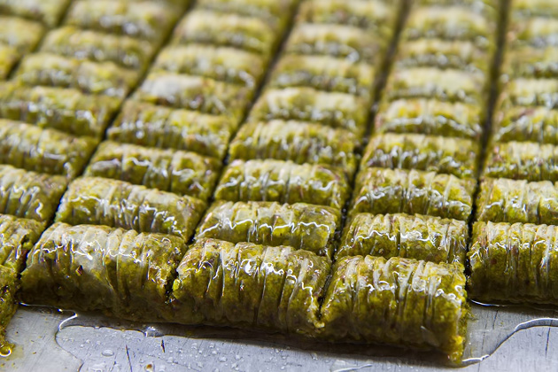 Green rows of Baklava in Istanbul