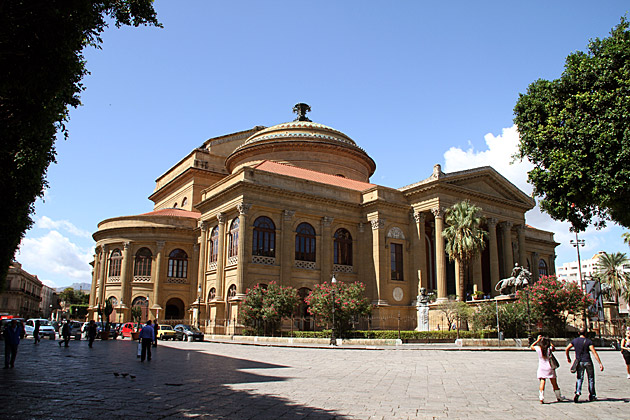 Teatro Massimo from the outside on a sunny day.