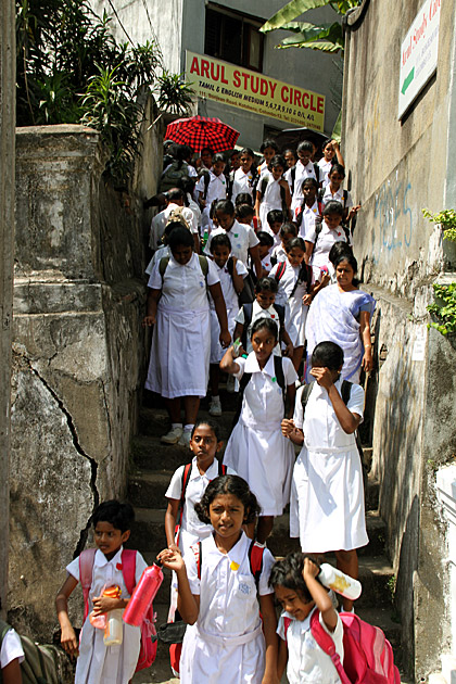 School girls leaving school Arul study circle in Sri Lanka