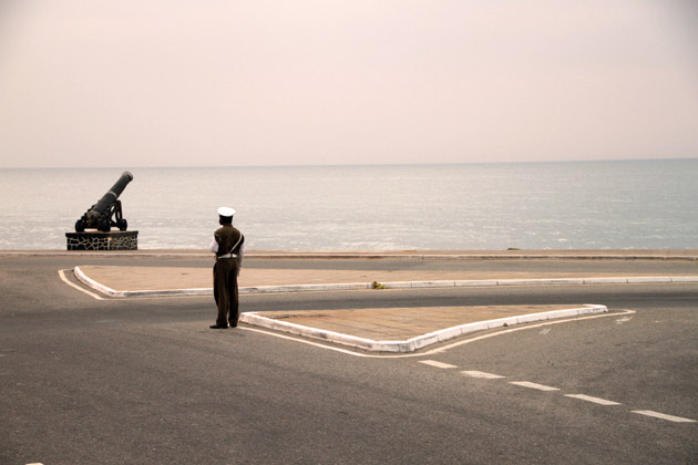 Soldier and one canon in Colombo, Sri Lanka