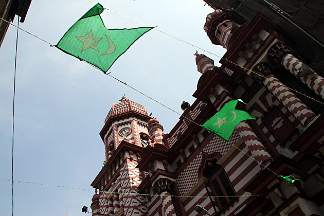 Red and white mosque in Colombo Sri Lanka