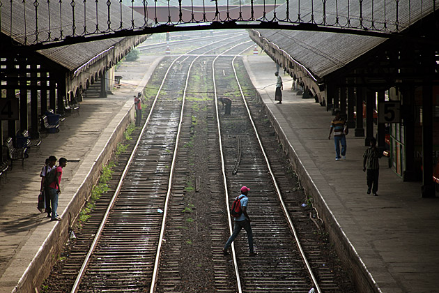 Crossing train track in Sri Lanka