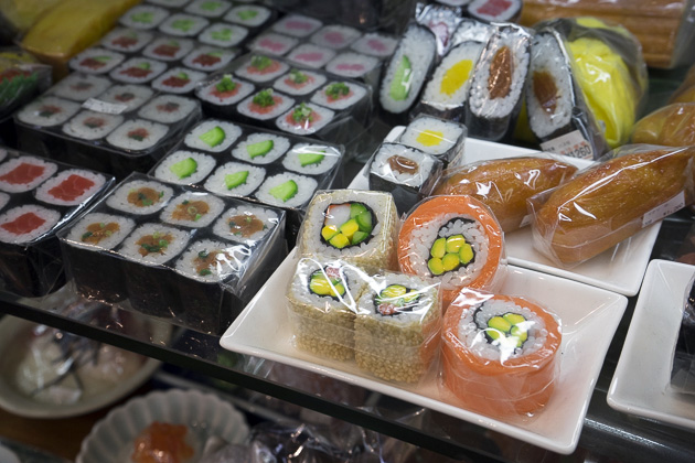 Sushi rolls out of plastic