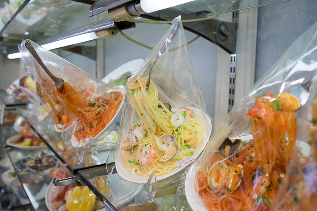 Floating spaghetti forks plastic food