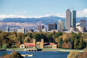 Denver Skyline and lake