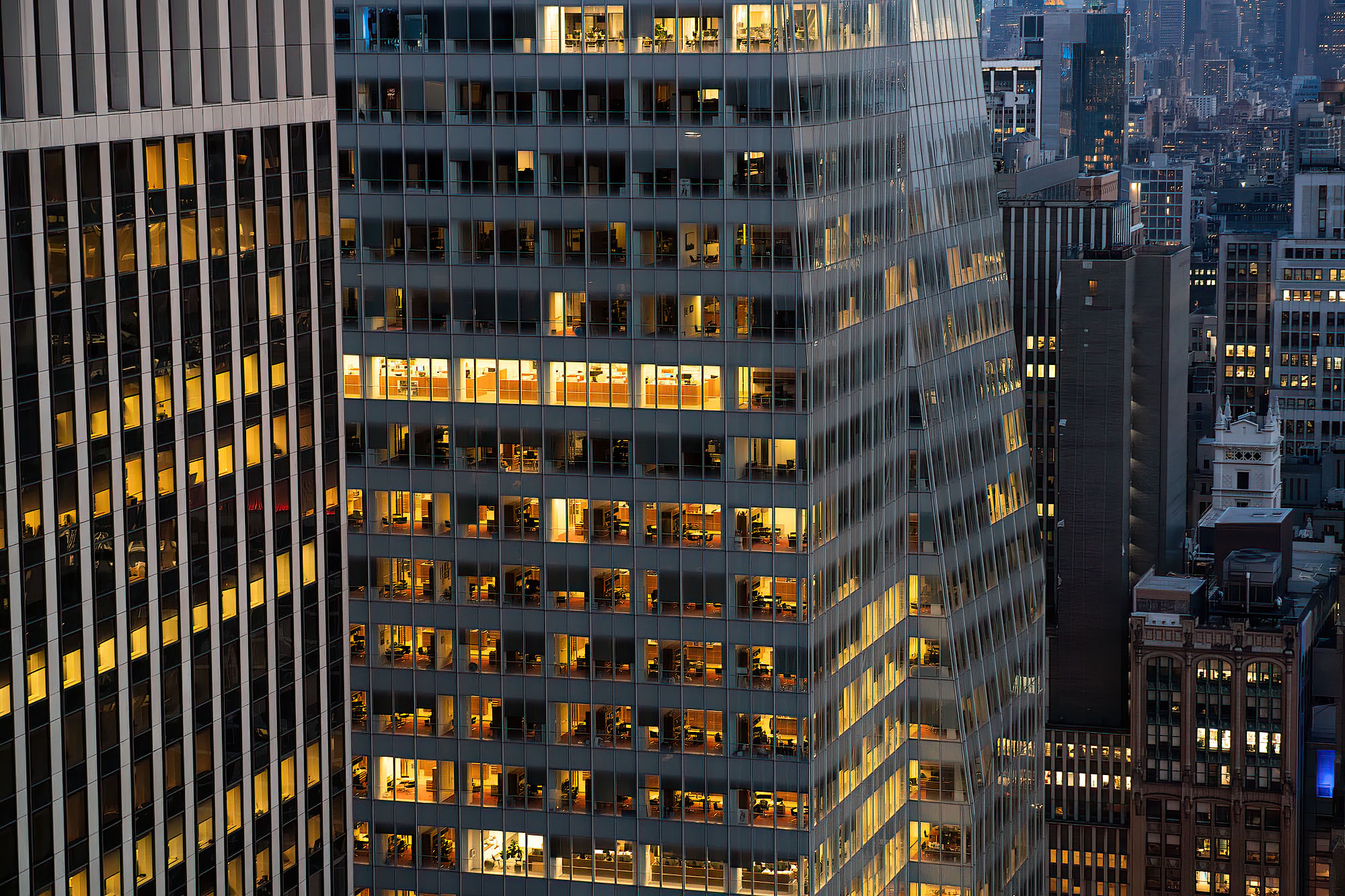 Office building New York City at night