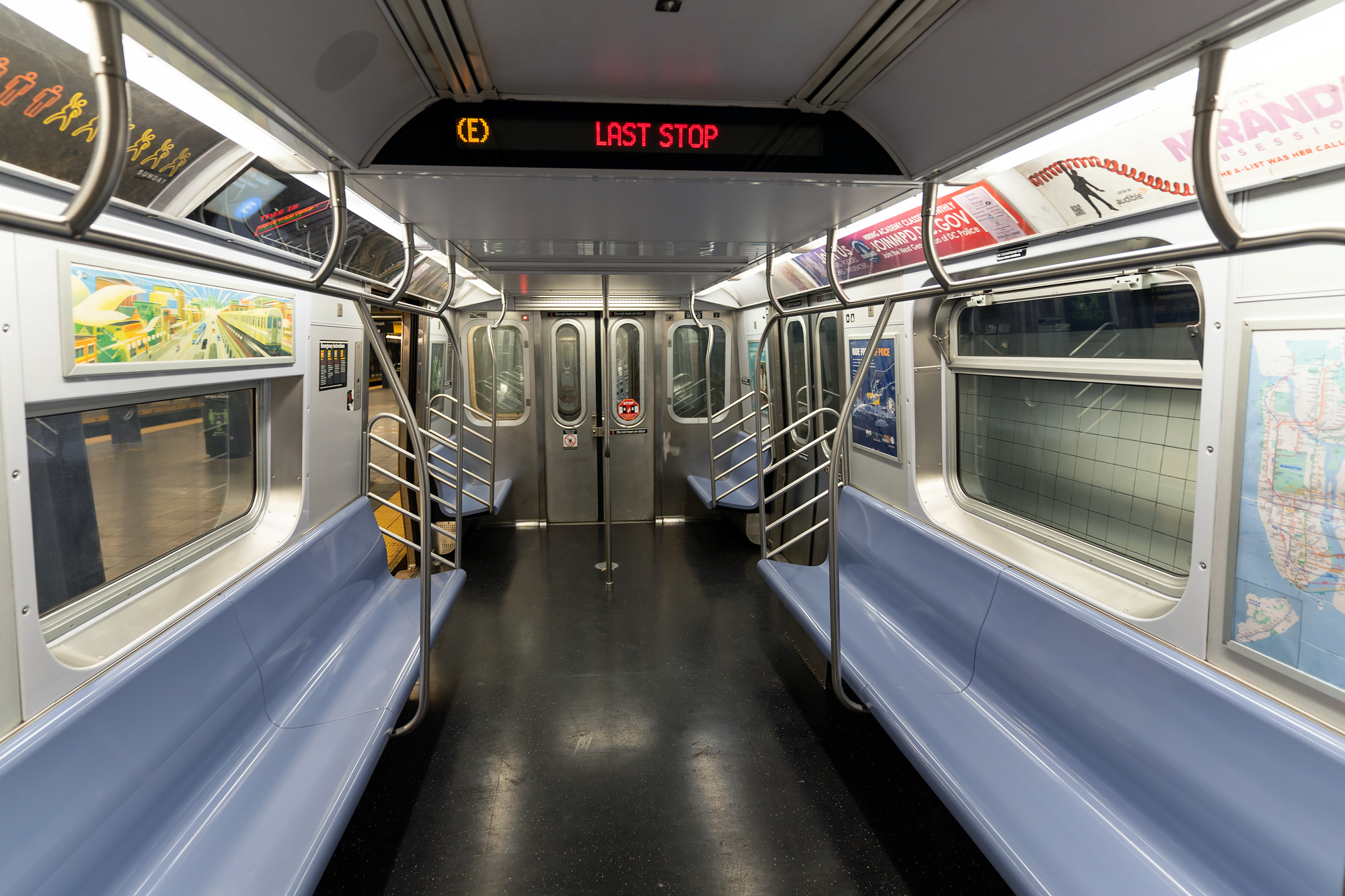 Inside an E train New York City Subway