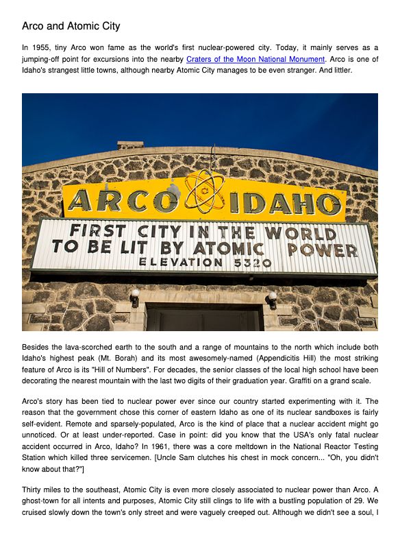 A page from our Idaho book about Arco and Atomic City