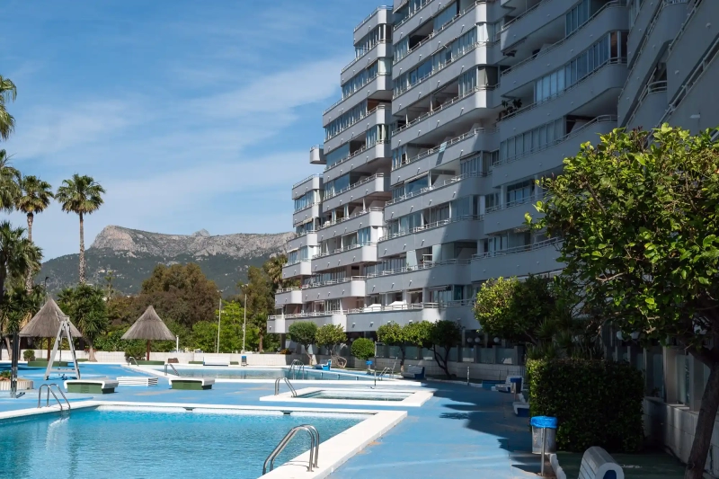 Pool and skyscraper