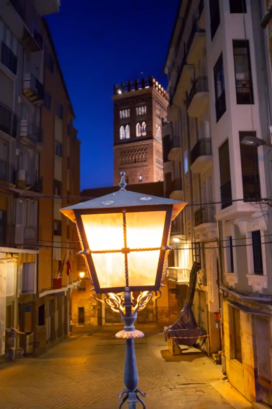 Medujar tower with old street light