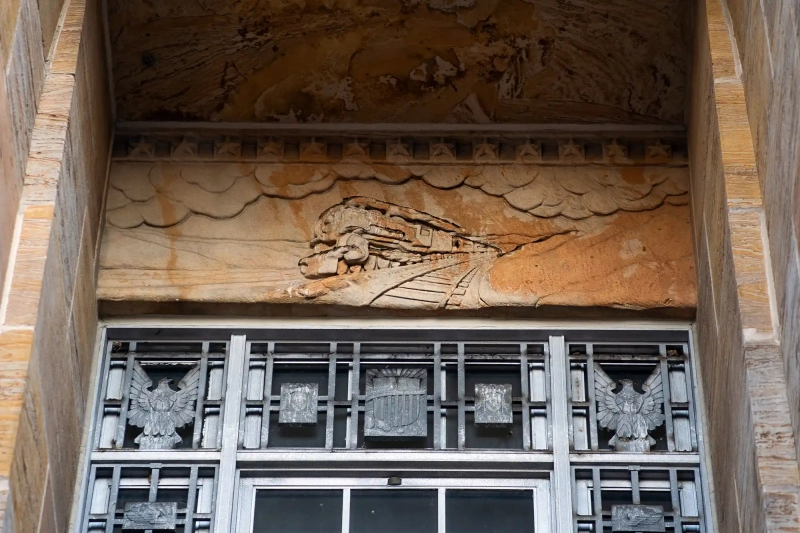 Train decoration at the post office in Springfield