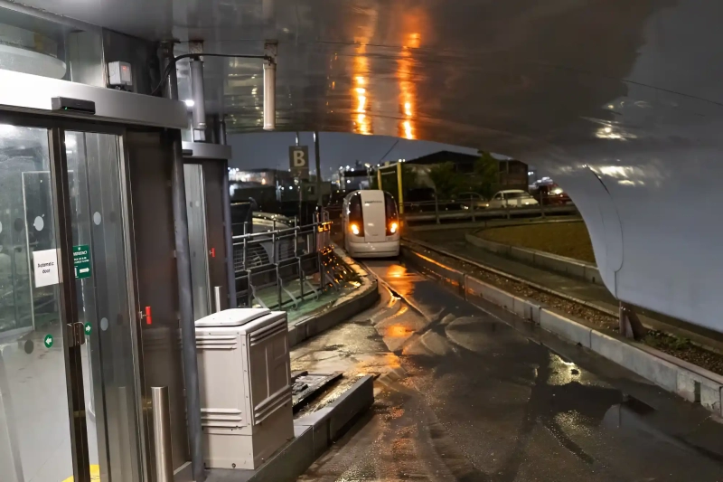Pod station at night