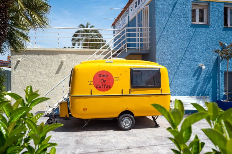 Little yellow coffee trailer