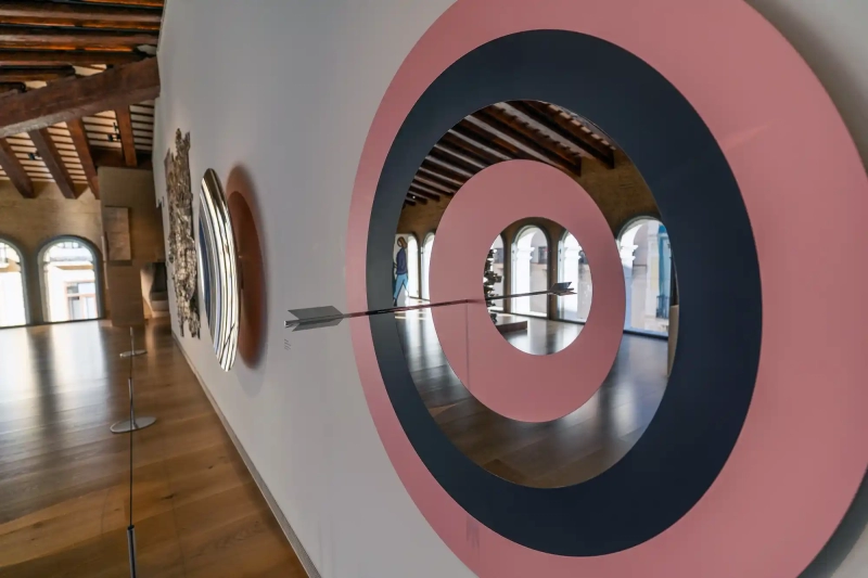 Bulls eye mirror art in pink